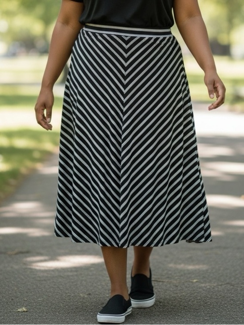 🫶🏻 Faded Glory Striped A-Line Midi/Maxi Skirt (see measurements) 2X (18W/20W)